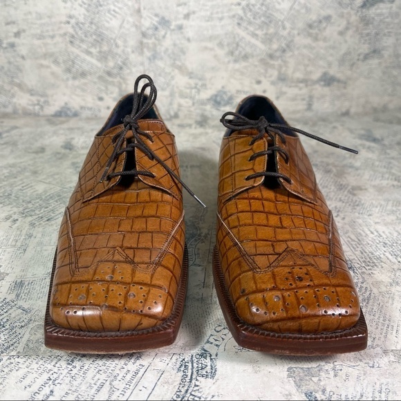 Juno Italian lace up  Oxford croc embossed leather shoes - Picture 3 of 15